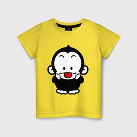 Детская футболка хлопок с принтом Веселая обезьянка в Белгороде, 100% хлопок | круглый вырез горловины, полуприлегающий силуэт, длина до линии бедер | Тематика изображения на принте: веселая | веселая обезьянка | животные | обезьяна | обезьянка | прикольные картинки