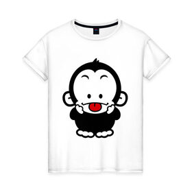 Женская футболка хлопок с принтом Веселая обезьянка в Белгороде, 100% хлопок | прямой крой, круглый вырез горловины, длина до линии бедер, слегка спущенное плечо | веселая | веселая обезьянка | животные | обезьяна | обезьянка | прикольные картинки