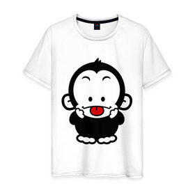 Мужская футболка хлопок с принтом Веселая обезьянка в Белгороде, 100% хлопок | прямой крой, круглый вырез горловины, длина до линии бедер, слегка спущенное плечо. | веселая | веселая обезьянка | животные | обезьяна | обезьянка | прикольные картинки