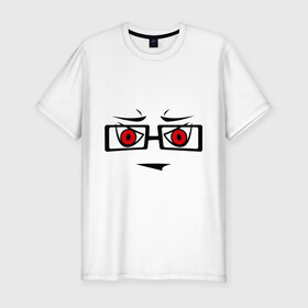 Мужская футболка премиум с принтом Серьезный смайл в очках в Белгороде, 92% хлопок, 8% лайкра | приталенный силуэт, круглый вырез ворота, длина до линии бедра, короткий рукав | красные глаза | очках | очки | позитив | позитив и смайлы | прикольные картинки | серьезный смайл в очках