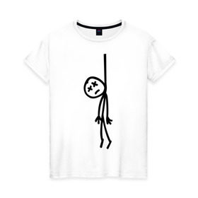 Женская футболка хлопок с принтом Человечек повесился в Белгороде, 100% хлопок | прямой крой, круглый вырез горловины, длина до линии бедер, слегка спущенное плечо | повещенный | прикольные картинки | человечек повесился | человечки