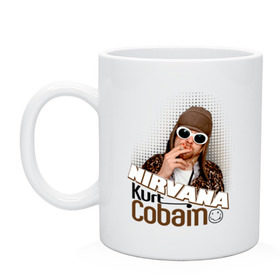 Кружка с принтом Kurt Cobain в очках в Белгороде, керамика | объем — 330 мл, диаметр — 80 мм. Принт наносится на бока кружки, можно сделать два разных изображения | kurt cobain | kurt cobain в очках | nirvana | музыка | нирвана