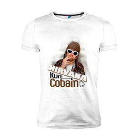 Мужская футболка премиум с принтом Kurt Cobain в очках в Белгороде, 92% хлопок, 8% лайкра | приталенный силуэт, круглый вырез ворота, длина до линии бедра, короткий рукав | Тематика изображения на принте: kurt cobain | kurt cobain в очках | nirvana | музыка | нирвана