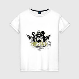 Женская футболка хлопок с принтом Группа нирвана в Белгороде, 100% хлопок | прямой крой, круглый вырез горловины, длина до линии бедер, слегка спущенное плечо | 