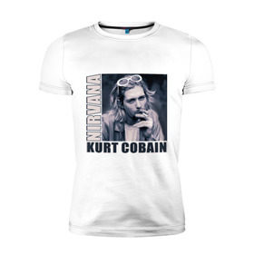Мужская футболка премиум с принтом Nirvana- Kurt Cobain в Белгороде, 92% хлопок, 8% лайкра | приталенный силуэт, круглый вырез ворота, длина до линии бедра, короткий рукав | kurt cobain | nirvana | группы | курт кобейн | музыка | музыкальные группы. курт | нирвана