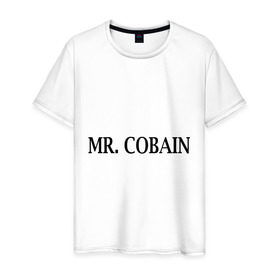 Мужская футболка хлопок с принтом Mr. Cobain в Белгороде, 100% хлопок | прямой крой, круглый вырез горловины, длина до линии бедер, слегка спущенное плечо. | Тематика изображения на принте: 