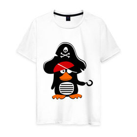 Мужская футболка хлопок с принтом Пингвин - тусовщик в Белгороде, 100% хлопок | прямой крой, круглый вырез горловины, длина до линии бедер, слегка спущенное плечо. | пингвин | пират