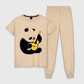 Женская пижама хлопок с принтом Панда играет на гитаре в Белгороде, 100% хлопок | брюки и футболка прямого кроя, без карманов, на брюках мягкая резинка на поясе и по низу штанин | панда