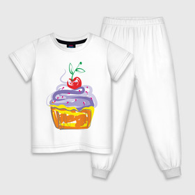 Детская пижама хлопок с принтом кексик в Белгороде, 100% хлопок |  брюки и футболка прямого кроя, без карманов, на брюках мягкая резинка на поясе и по низу штанин
 | вишенка | еда | кексик | пироженка | сладости | тортики