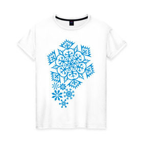 Женская футболка хлопок с принтом Узор из снежинок в Белгороде, 100% хлопок | прямой крой, круглый вырез горловины, длина до линии бедер, слегка спущенное плечо | 2013 | new year | год змеи | змея | мороз | новый год | снег | снежика