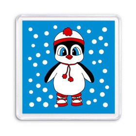Магнит 55*55 с принтом Пингвиненок в снегу в Белгороде, Пластик | Размер: 65*65 мм; Размер печати: 55*55 мм | пингвин