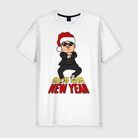 Мужская футболка премиум с принтом Gang Nam New Year в Белгороде, 92% хлопок, 8% лайкра | приталенный силуэт, круглый вырез ворота, длина до линии бедра, короткий рукав | 2013 | gang nam new year | гагнам стайл | новогодние | новый год | праздник | прикольные картинки | прикольные надписи | с новым годом