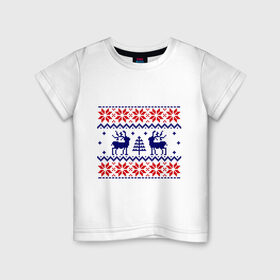 Детская футболка хлопок с принтом Узор олени в Белгороде, 100% хлопок | круглый вырез горловины, полуприлегающий силуэт, длина до линии бедер | new year | вязанные | год змеи | дед мороз | новый год | олени | олень | узор