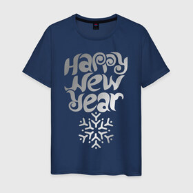 Мужская футболка хлопок с принтом Happy Year & Snowflake в Белгороде, 100% хлопок | прямой крой, круглый вырез горловины, длина до линии бедер, слегка спущенное плечо. | 2013 | happy new year | new year | год змеи | дед мороз | новый год | снежинка | узор