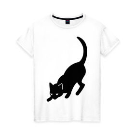Женская футболка хлопок с принтом Черная/Белая кошечка в Белгороде, 100% хлопок | прямой крой, круглый вырез горловины, длина до линии бедер, слегка спущенное плечо | влюбленная кошка | влюбленный котенок | киса | китти | кот | котенок | кошка | кошки | прикольные картинки | черная белая кошечка