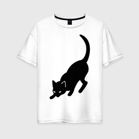 Женская футболка хлопок Oversize с принтом Черная Белая кошечка в Белгороде, 100% хлопок | свободный крой, круглый ворот, спущенный рукав, длина до линии бедер
 | влюбленная кошка | влюбленный котенок | киса | китти | кот | котенок | кошка | кошки | прикольные картинки | черная белая кошечка