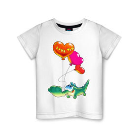 Детская футболка хлопок с принтом КРОКОДИЛ С СЕРДЕЧКАМИ в Белгороде, 100% хлопок | круглый вырез горловины, полуприлегающий силуэт, длина до линии бедер | i love you | детские | детям | для детей | крокодил | любовь | я тебя люблю