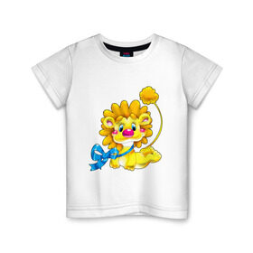 Детская футболка хлопок с принтом ЛЕВ С БАНТОМ в Белгороде, 100% хлопок | круглый вырез горловины, полуприлегающий силуэт, длина до линии бедер | бантик | детские | животное | зверь | ленточка | львенок