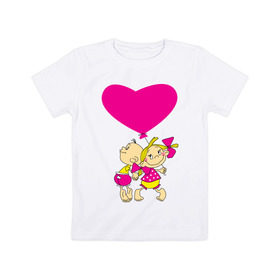 Детская футболка хлопок с принтом ДЕТИ С СЕРДЕЧКОМ в Белгороде, 100% хлопок | круглый вырез горловины, полуприлегающий силуэт, длина до линии бедер | воздушные шары | девочка | детки | детские | карапузы | малыши | мальчик | сердечки | сердца | шарики