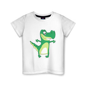 Детская футболка хлопок с принтом КРОКОДИЛЬЧИК в Белгороде, 100% хлопок | круглый вырез горловины, полуприлегающий силуэт, длина до линии бедер | аллигатор | детские | животные | звери | зверушки | крокодил