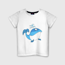 Детская футболка хлопок с принтом ВАЖНЫЙ КИТ в Белгороде, 100% хлопок | круглый вырез горловины, полуприлегающий силуэт, длина до линии бедер | детские | животные | звери | зверушки | китенок | рыба | рыбка | фонтан