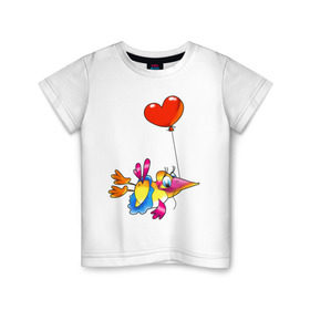 Детская футболка хлопок с принтом ПТИЦА С СЕРДЕЧКОМ в Белгороде, 100% хлопок | круглый вырез горловины, полуприлегающий силуэт, длина до линии бедер | воздушный шарик | детские | животные | звери | зверушки | птичка | сердце