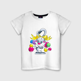 Детская футболка хлопок с принтом ЗАЯЦ С ШАРИКАМИ в Белгороде, 100% хлопок | круглый вырез горловины, полуприлегающий силуэт, длина до линии бедер | зайчик | заяц | зверята | картинки | милые