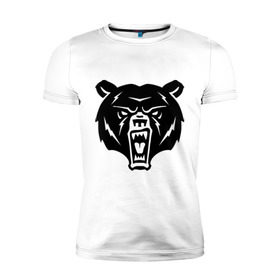 Мужская футболка премиум с принтом Медведь в Белгороде, 92% хлопок, 8% лайкра | приталенный силуэт, круглый вырез ворота, длина до линии бедра, короткий рукав | животное | зверь | зубы | клыки | мишка | оскал | пасть | хищник