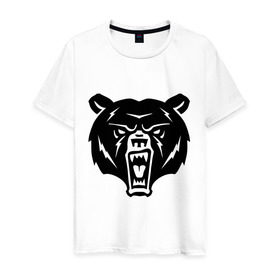 Мужская футболка хлопок с принтом Медведь в Белгороде, 100% хлопок | прямой крой, круглый вырез горловины, длина до линии бедер, слегка спущенное плечо. | животное | зверь | зубы | клыки | мишка | оскал | пасть | хищник