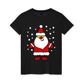 Женская футболка хлопок с принтом Веселый Дед Мороз в Белгороде, 100% хлопок | прямой крой, круглый вырез горловины, длина до линии бедер, слегка спущенное плечо | новогодний | рождество | санта клаус