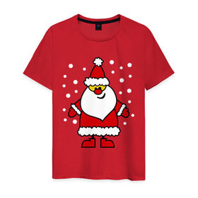 Мужская футболка хлопок с принтом Веселый Дед Мороз в Белгороде, 100% хлопок | прямой крой, круглый вырез горловины, длина до линии бедер, слегка спущенное плечо. | новогодний | рождество | санта клаус