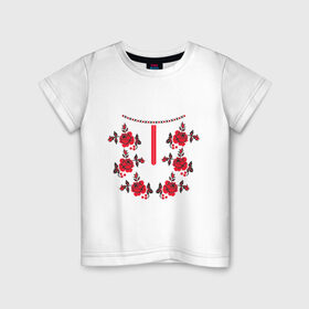 Детская футболка хлопок с принтом Украинский узор - розы в Белгороде, 100% хлопок | круглый вырез горловины, полуприлегающий силуэт, длина до линии бедер | национальная одежда | одежда | орнамент | узор | украина | украинский узор