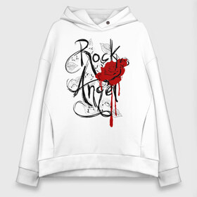 Женское худи Oversize хлопок с принтом Rock angel red rose в Белгороде, френч-терри — 70% хлопок, 30% полиэстер. Мягкий теплый начес внутри —100% хлопок | боковые карманы, эластичные манжеты и нижняя кромка, капюшон на магнитной кнопке | rock | rock angel | красная роза | роза | рок | рок музыка