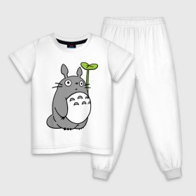 Детская пижама хлопок с принтом TOTORO с листом в Белгороде, 100% хлопок |  брюки и футболка прямого кроя, без карманов, на брюках мягкая резинка на поясе и по низу штанин
 | totoro | totoro с листом | аниме | тоторо