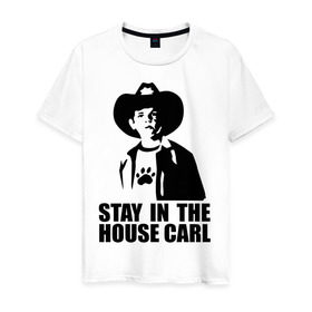 Мужская футболка хлопок с принтом Walking dead - stay in the house Carl в Белгороде, 100% хлопок | прямой крой, круглый вырез горловины, длина до линии бедер, слегка спущенное плечо. | зомби