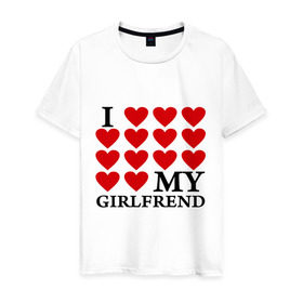 Мужская футболка хлопок с принтом I love my GirlFrend (Я люблю свою подругу) в Белгороде, 100% хлопок | прямой крой, круглый вырез горловины, длина до линии бедер, слегка спущенное плечо. | (я люблю свою подругу | i love my girlfrend | подарок любимому | подарок парню | я люблю свою девушку