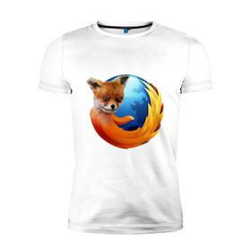 Мужская футболка премиум с принтом Firefox лис в Белгороде, 92% хлопок, 8% лайкра | приталенный силуэт, круглый вырез ворота, длина до линии бедра, короткий рукав | лиса