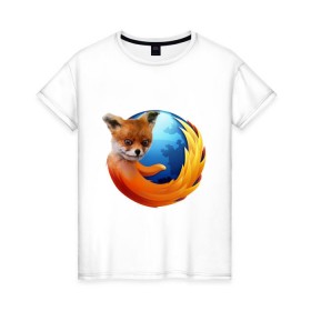 Женская футболка хлопок с принтом Firefox лис в Белгороде, 100% хлопок | прямой крой, круглый вырез горловины, длина до линии бедер, слегка спущенное плечо | лиса