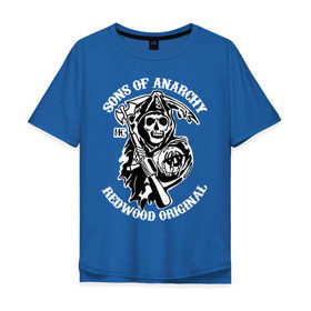 Мужская футболка хлопок Oversize с принтом Sons of anarchy logo в Белгороде, 100% хлопок | свободный крой, круглый ворот, “спинка” длиннее передней части | скелет | сыны анархии