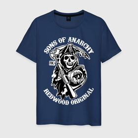 Мужская футболка хлопок с принтом Sons of anarchy logo в Белгороде, 100% хлопок | прямой крой, круглый вырез горловины, длина до линии бедер, слегка спущенное плечо. | скелет | сыны анархии