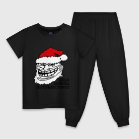 Детская пижама хлопок с принтом Новогодний trollface в Белгороде, 100% хлопок |  брюки и футболка прямого кроя, без карманов, на брюках мягкая резинка на поясе и по низу штанин
 | troll face | trollface | дед мороз | интернет мемы | мемы | тролл фейс | тролфейл