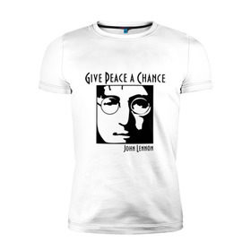 Мужская футболка премиум с принтом John Lennon (Джон Леннон) Give Peace a Chance в Белгороде, 92% хлопок, 8% лайкра | приталенный силуэт, круглый вырез ворота, длина до линии бедра, короткий рукав | beatles | give peace a chance | john lennon | битлз | джон леннон | знаменитости | знаменитые личности | портрет