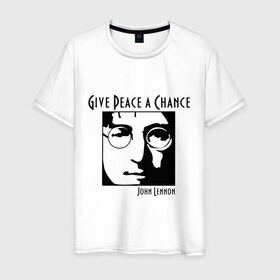 Мужская футболка хлопок с принтом John Lennon (Джон Леннон) Give Peace a Chance в Белгороде, 100% хлопок | прямой крой, круглый вырез горловины, длина до линии бедер, слегка спущенное плечо. | beatles | give peace a chance | john lennon | битлз | джон леннон | знаменитости | знаменитые личности | портрет