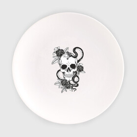 Тарелка с принтом череп роз в Белгороде, фарфор | диаметр - 210 мм
диаметр для нанесения принта - 120 мм | Тематика изображения на принте: скелет