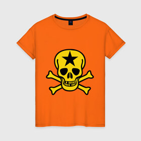 Женская футболка хлопок с принтом Череп со звездой в Белгороде, 100% хлопок | прямой крой, круглый вырез горловины, длина до линии бедер, слегка спущенное плечо | зубы | череп и кости | черепок | черепушка