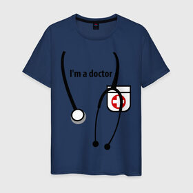 Мужская футболка хлопок с принтом I m doctor в Белгороде, 100% хлопок | прямой крой, круглый вырез горловины, длина до линии бедер, слегка спущенное плечо. | doctor | врач | день медработника | доктор | медик | медицина | профессии