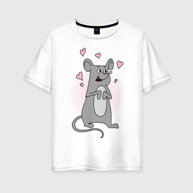 Женская футболка хлопок Oversize с принтом Mousy в Белгороде, 100% хлопок | свободный крой, круглый ворот, спущенный рукав, длина до линии бедер
 | 14 feb | 14 февраля | влюбленным | день святого валентина | любовь | мышка | мышонок | парные