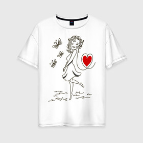 Женская футболка хлопок Oversize с принтом Player woman в Белгороде, 100% хлопок | свободный крой, круглый ворот, спущенный рукав, длина до линии бедер
 | 14 feb | 14 февраля | влюбленным | девушка | день святого валентина | любовь | парные | плеер