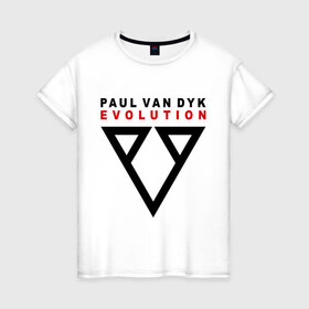 Женская футболка хлопок с принтом Paul Van Dyk - evolution в Белгороде, 100% хлопок | прямой крой, круглый вырез горловины, длина до линии бедер, слегка спущенное плечо | 