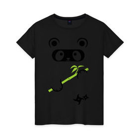 Женская футболка хлопок с принтом Panda ninja в Белгороде, 100% хлопок | прямой крой, круглый вырез горловины, длина до линии бедер, слегка спущенное плечо | panda | бамбуковая панда | панда ниндзя